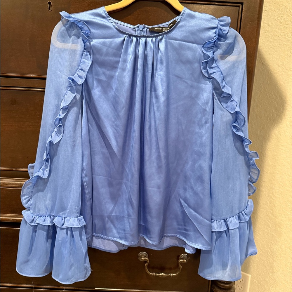 French Connection Light Blue Ruffle Blouse